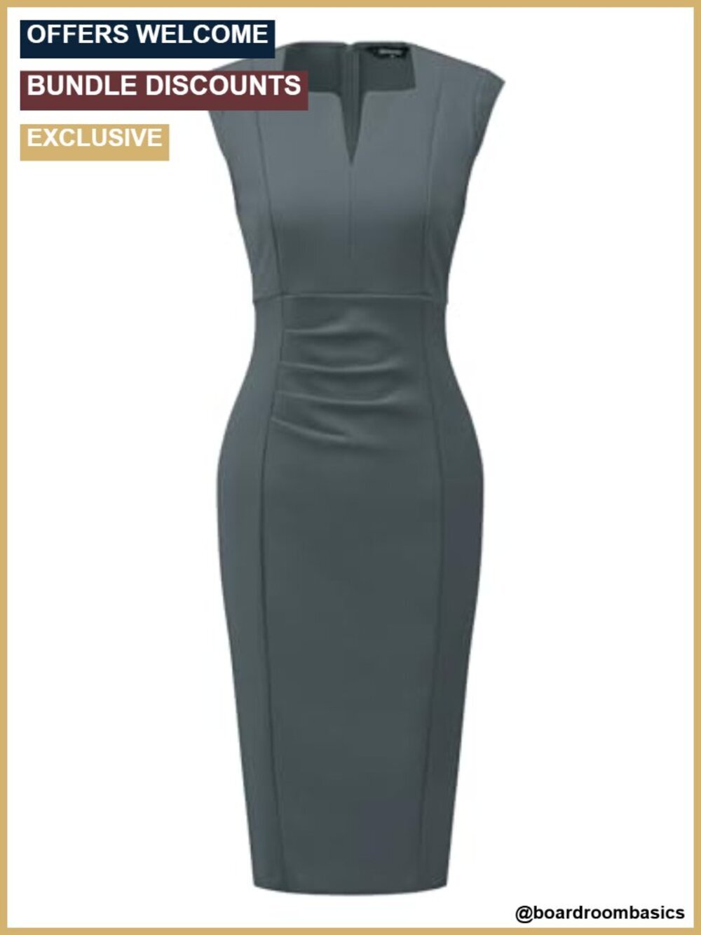 Sleeveless V-Neck Ruched Sheath Dress Work Office Pencil Midi
